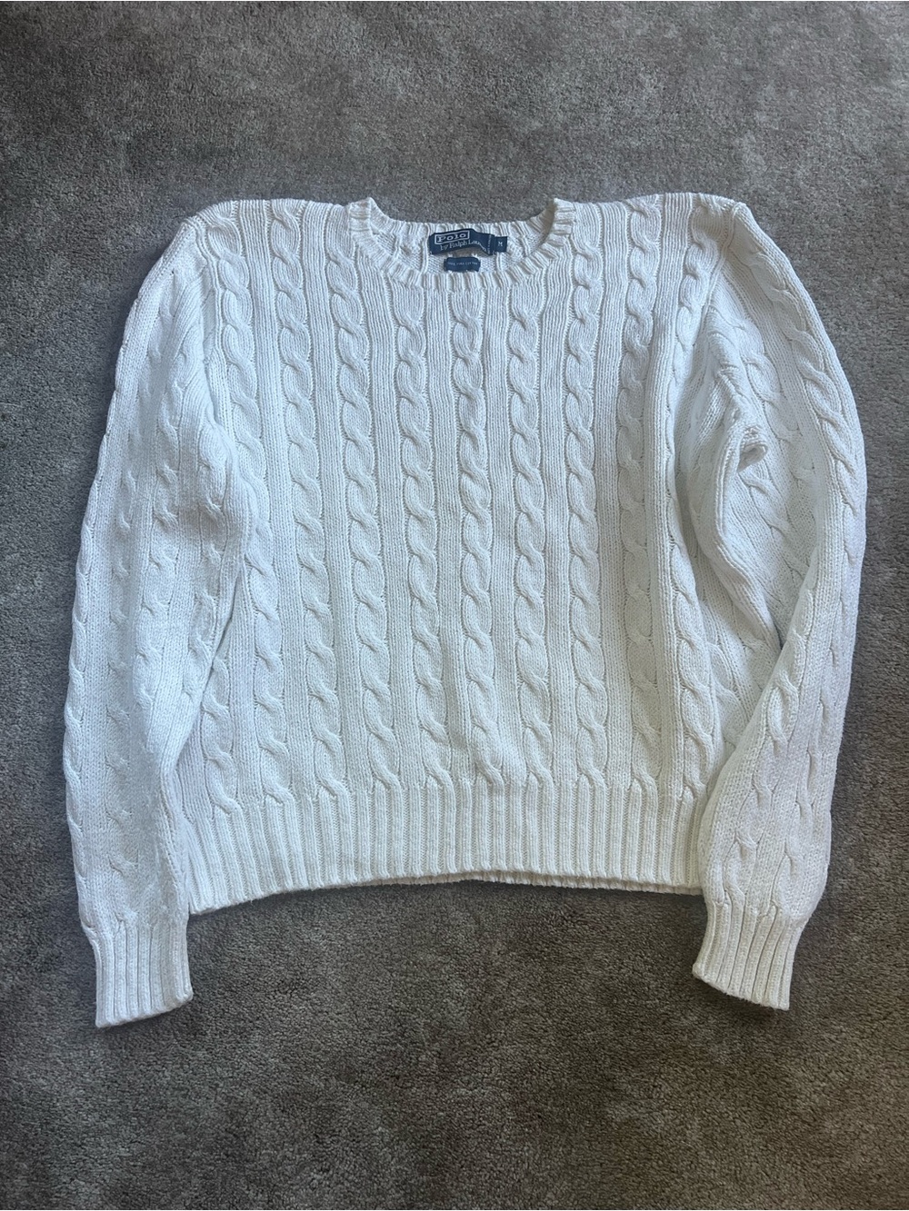Polo by Ralph Lauren White Cable-Knit Crewneck Sweater